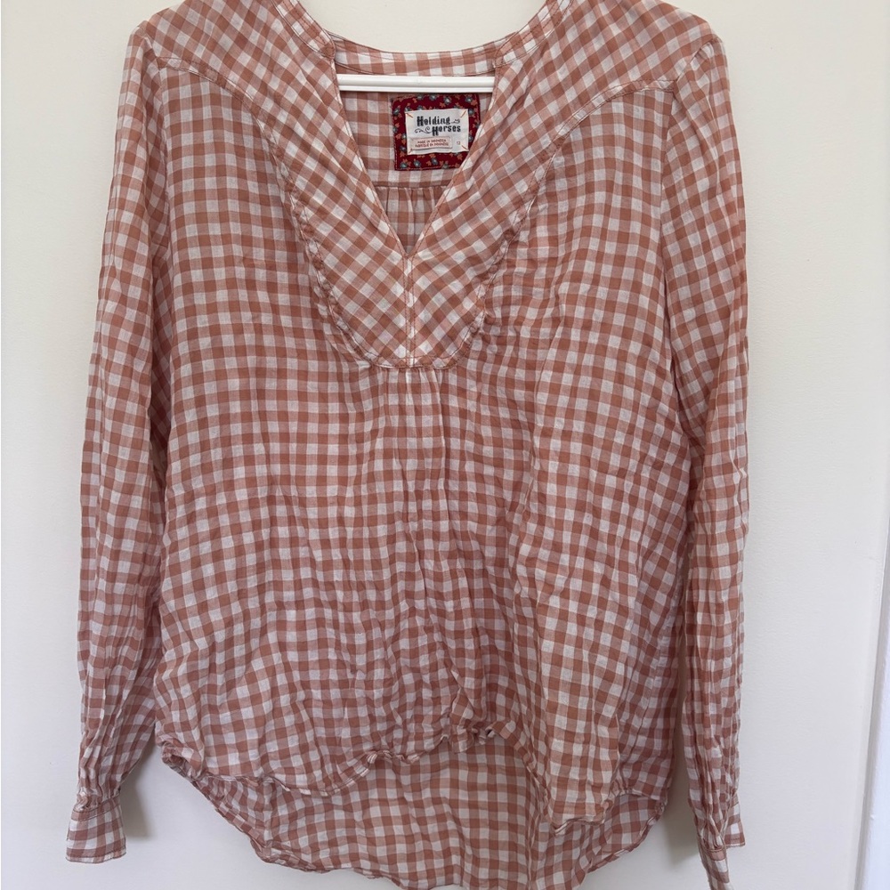Women's Peach Gingham Blouse